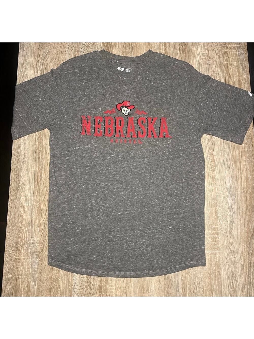 Nebraska Huskers Gray Russell Athletic Vintage Logo TShirt Medium